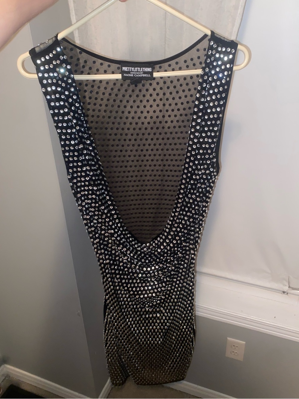 PrettyLittleThing Black Embellished Mesh Bodycon Dress